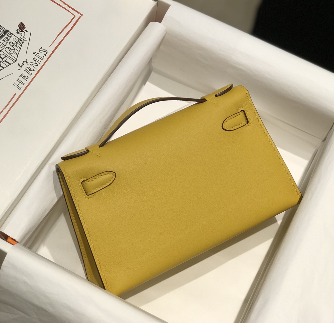 Hermes Mini Kelly Pochette 22cm Bag In Yellow Amber Swift Leather